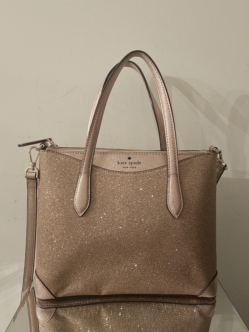 kate spade New York Glitter Tote Bag in Rose Gold